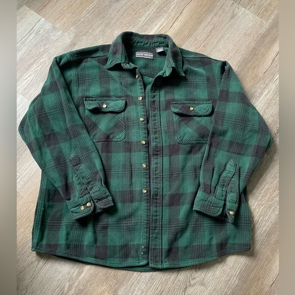 VTG David Taylor Grandpa Plaid Flannel Green Black Size XL